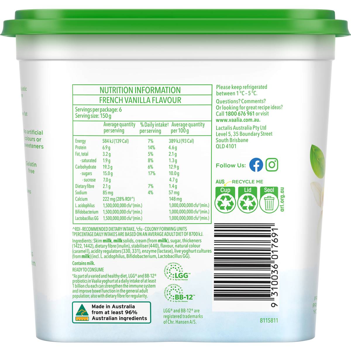 Vaalia Probiotic Yoghurt French Vanilla G Woolworths