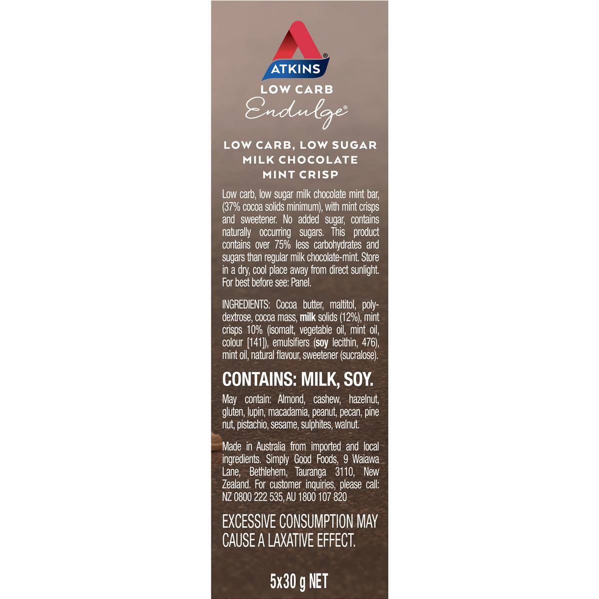 Atkins Low Carb Endulge Milk Chocolate Mint Crisp Pack Woolworths