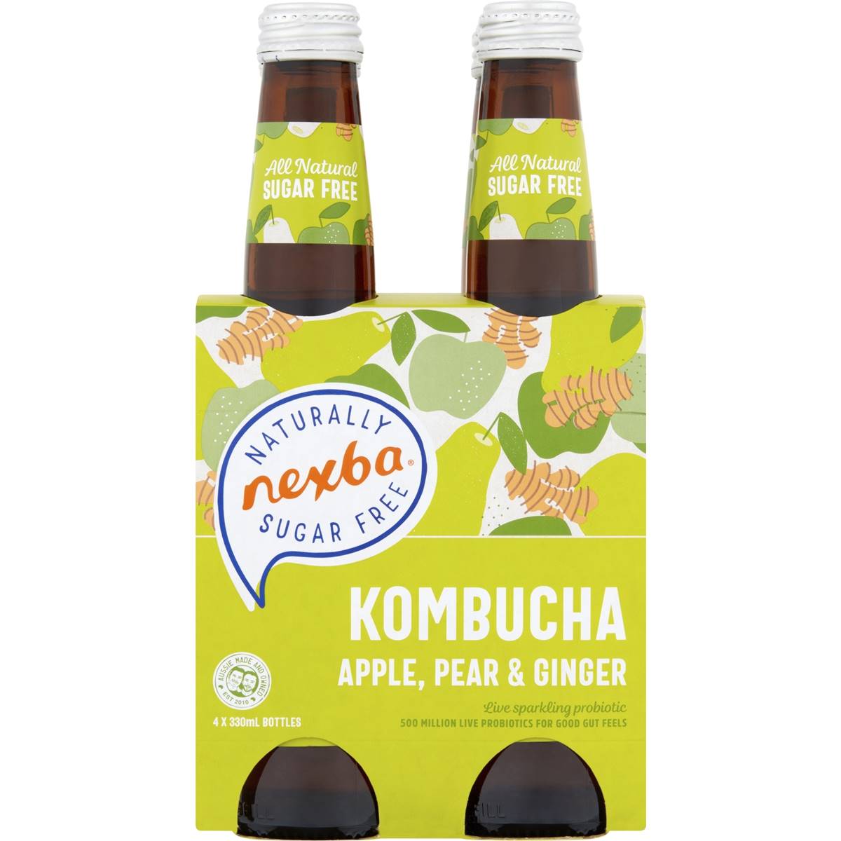 Nexba Apple Pear Ginger Sugar Free Kombucha Ml X Pack Woolworths