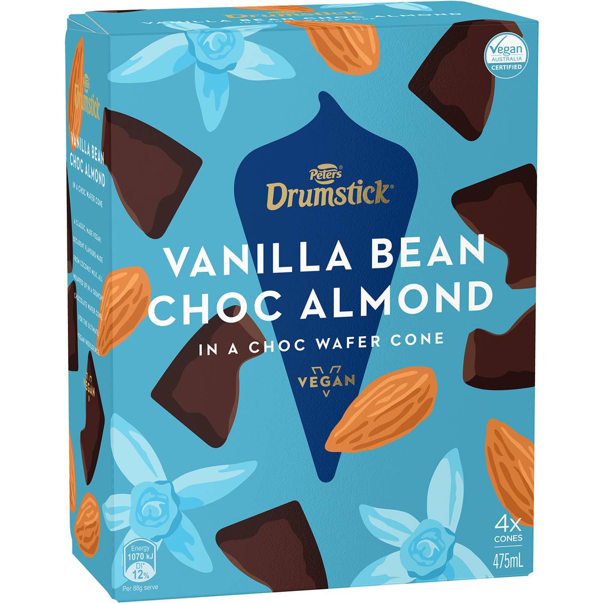 Peters Drumstick Vegan Vanilla Bean Choc Almond Cones 4 Pack Woolworths