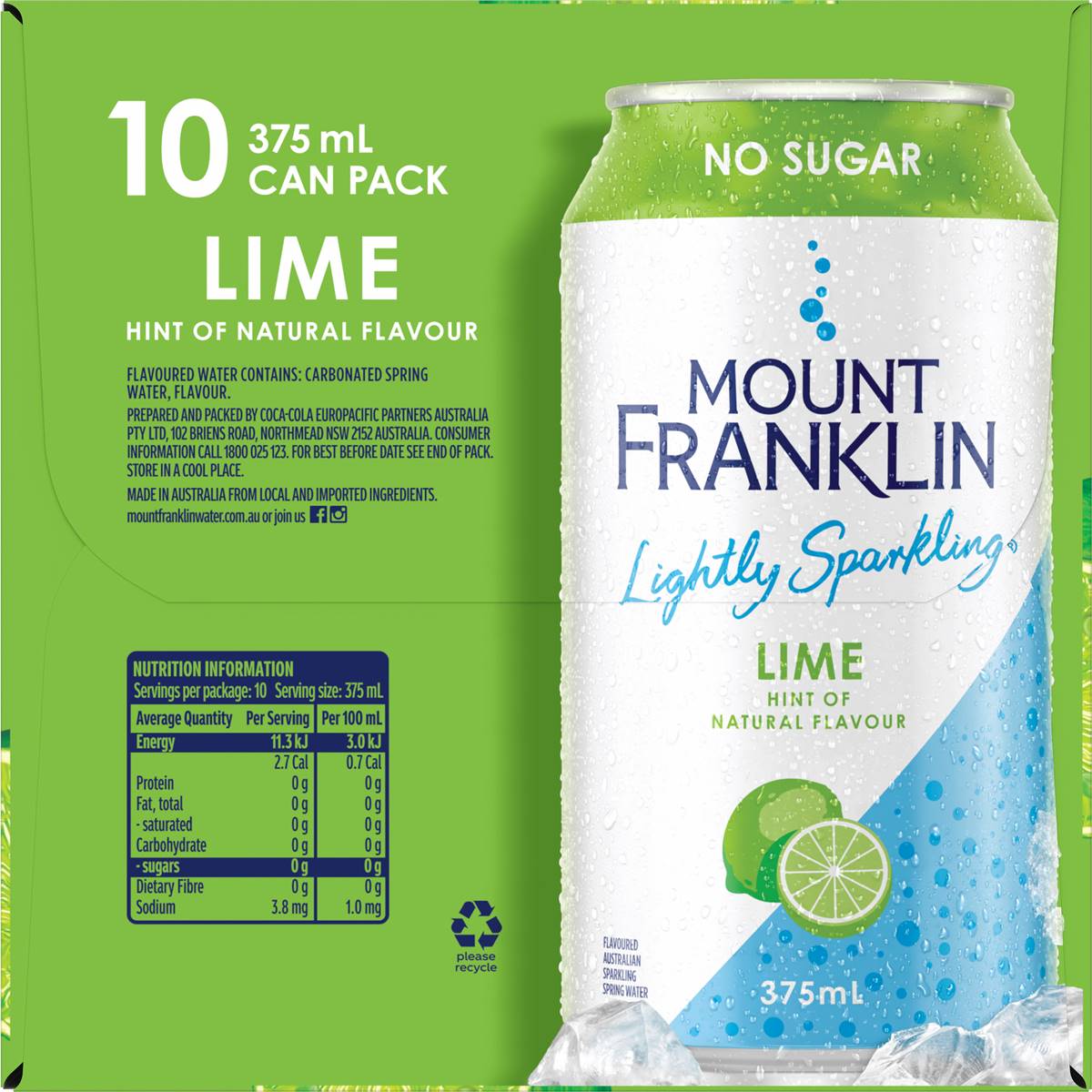 Mount Franklin Lightly Sparkling Water Lime Multipack Cans Ml X