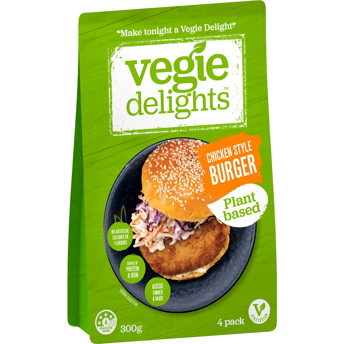 Vegie Delights Plant Based Chicken Style Burgers 4 Pack Woolworths