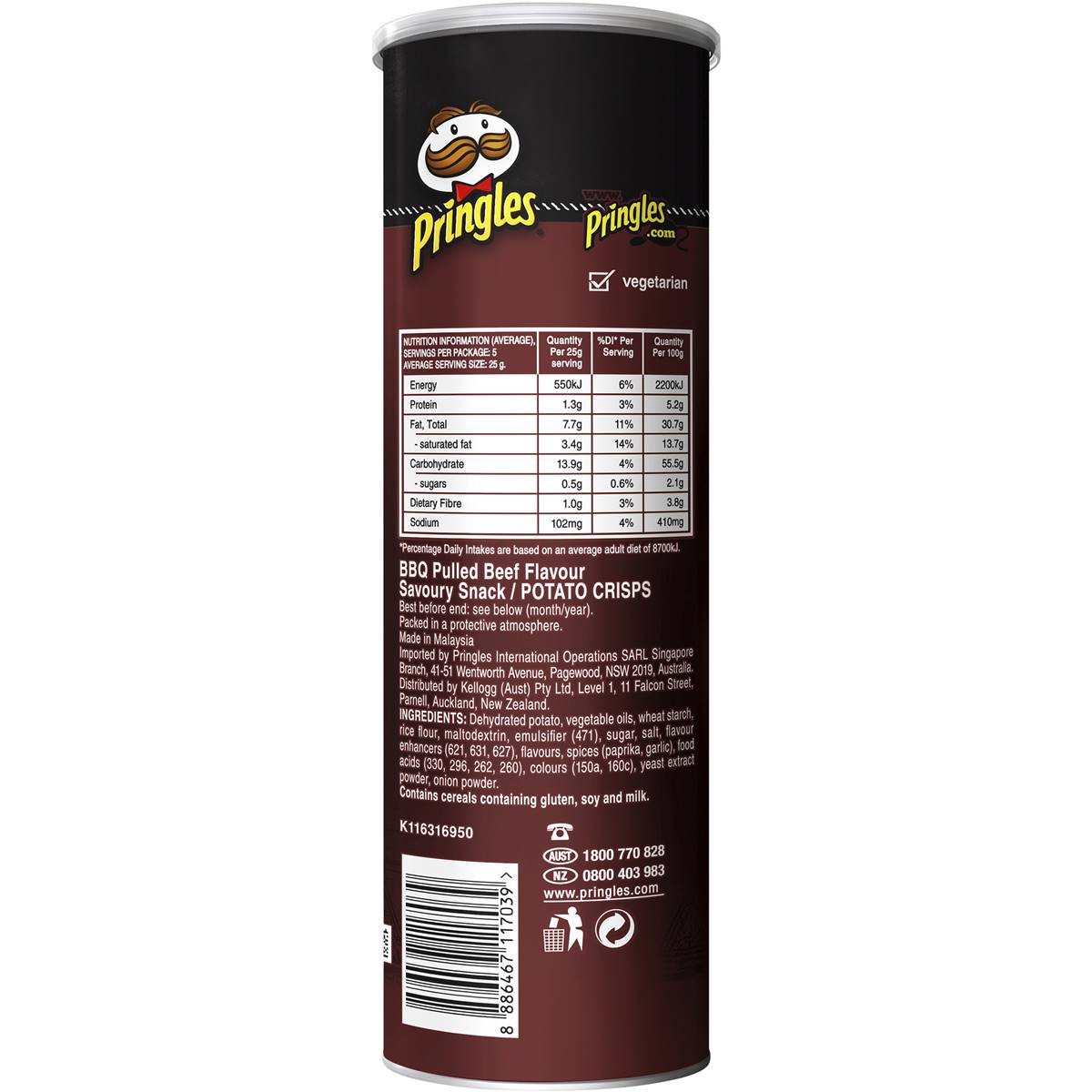 Pringles Bbq Pulled Beef Flavour Stacked Potato Chips 134g Woolworths