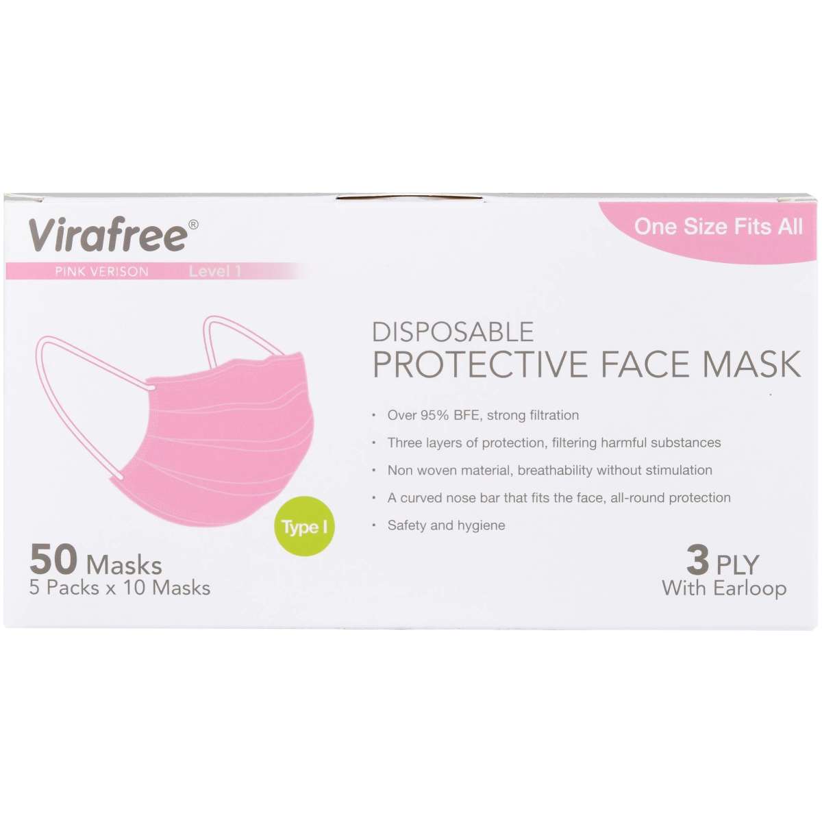 Virafree Disposable Protective Face Mask Pink Pcs Woolworths