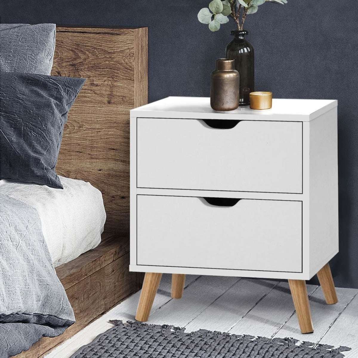 Artiss Bedside Table 2 Drawers BODEN White Woolworths