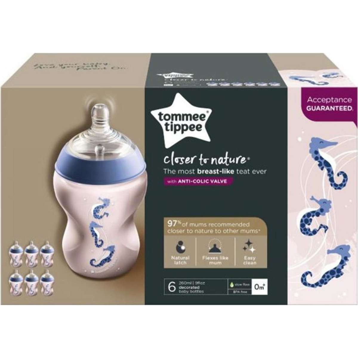 Tommee Tippee Closer To Nature Slow Flow Baby Bottles 0m Pink Blue