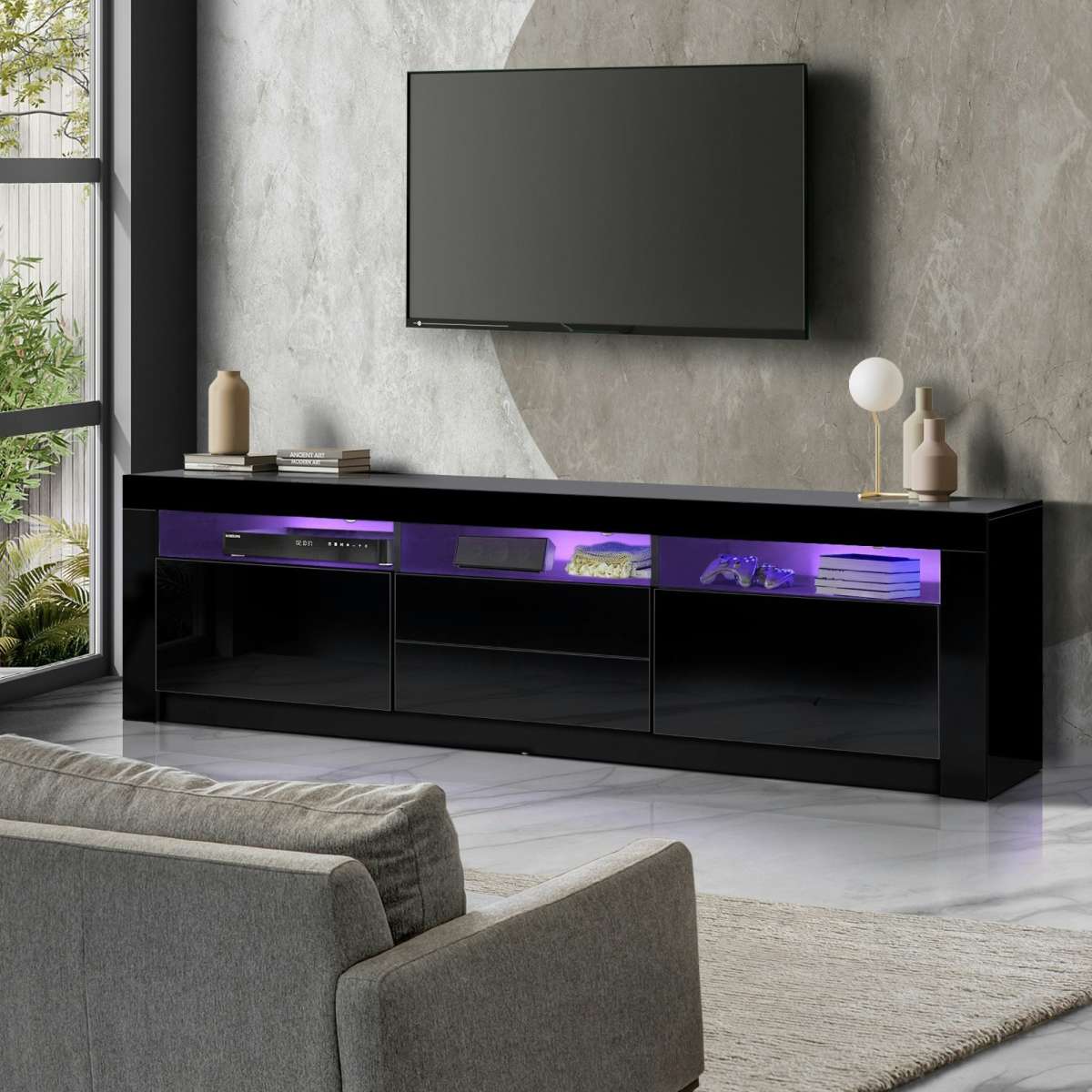 Oikiture Tv Cabinet Entertainment Unit Stand Rgb Led Gloss Furniture