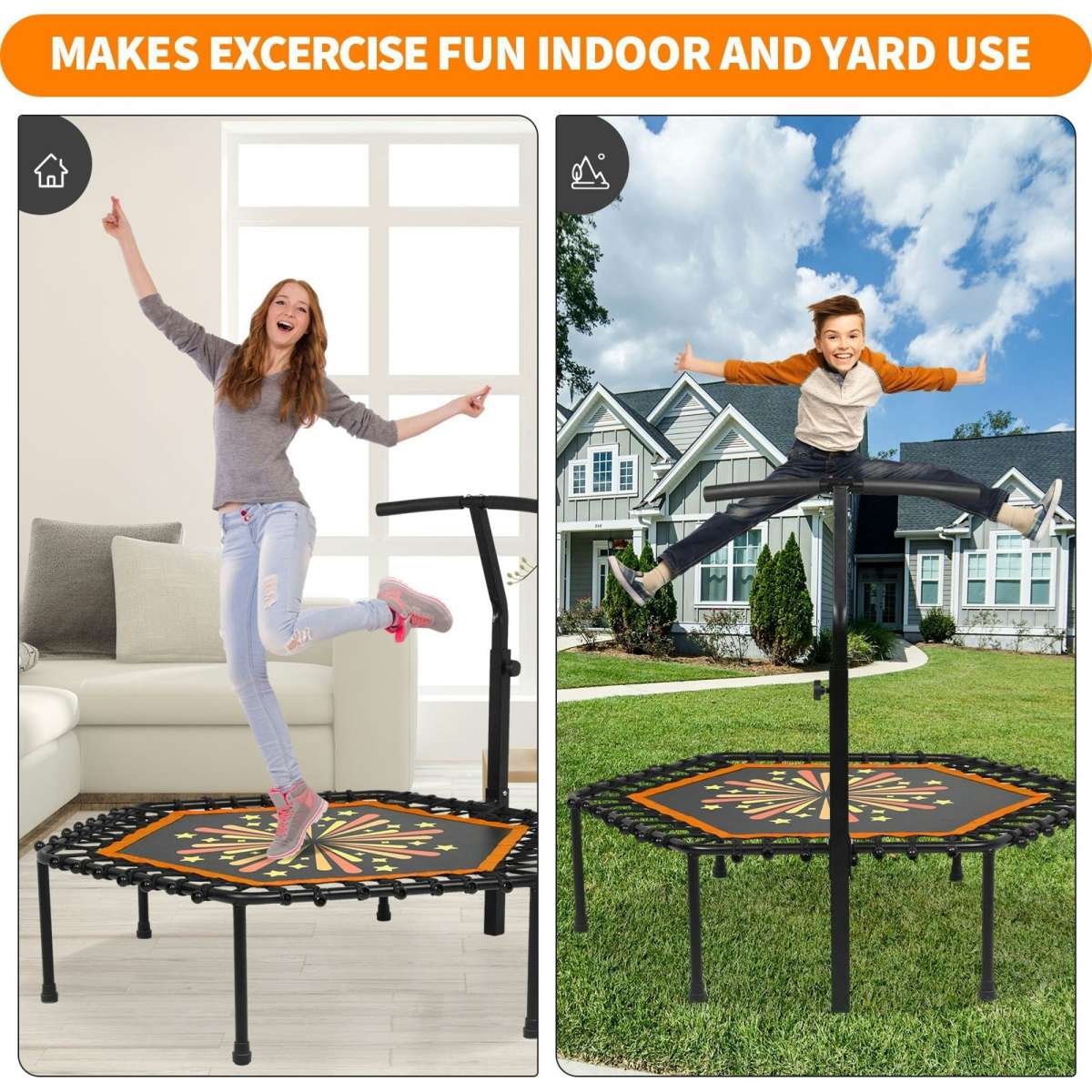 Advwin Inch Mini Trampoline Fitness Handrail Rebounder Cardio