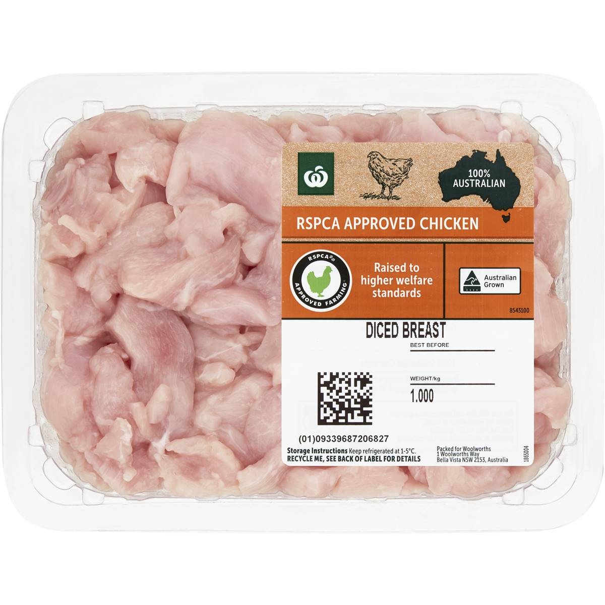 Woolworths Rspca Approved Diced Chicken Breast 1kg Woolworths