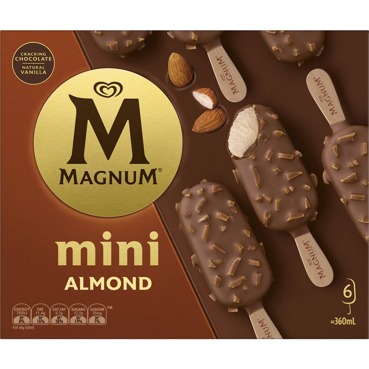 Magnum Mini Almond Frozen Dessert Sticks 6 Pack Woolworths