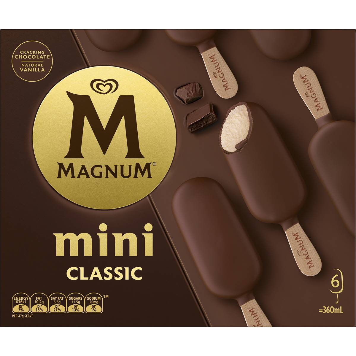 Magnum Mini Classic Frozen Dessert Sticks 6 Pack Woolworths