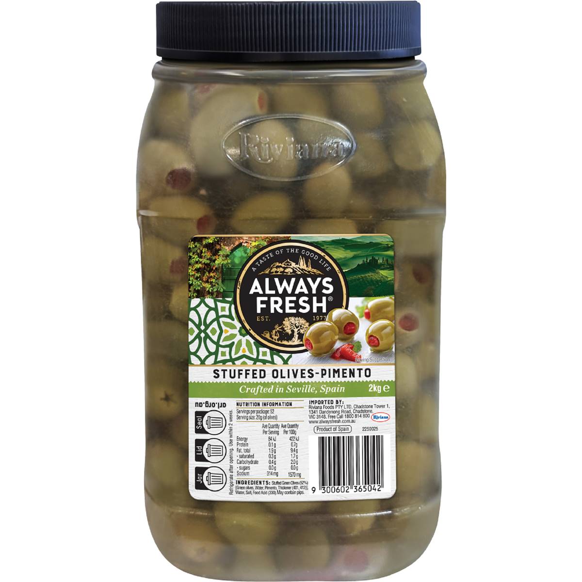 Always Fresh Stuffed Olives Pimento 2kg Woolworths