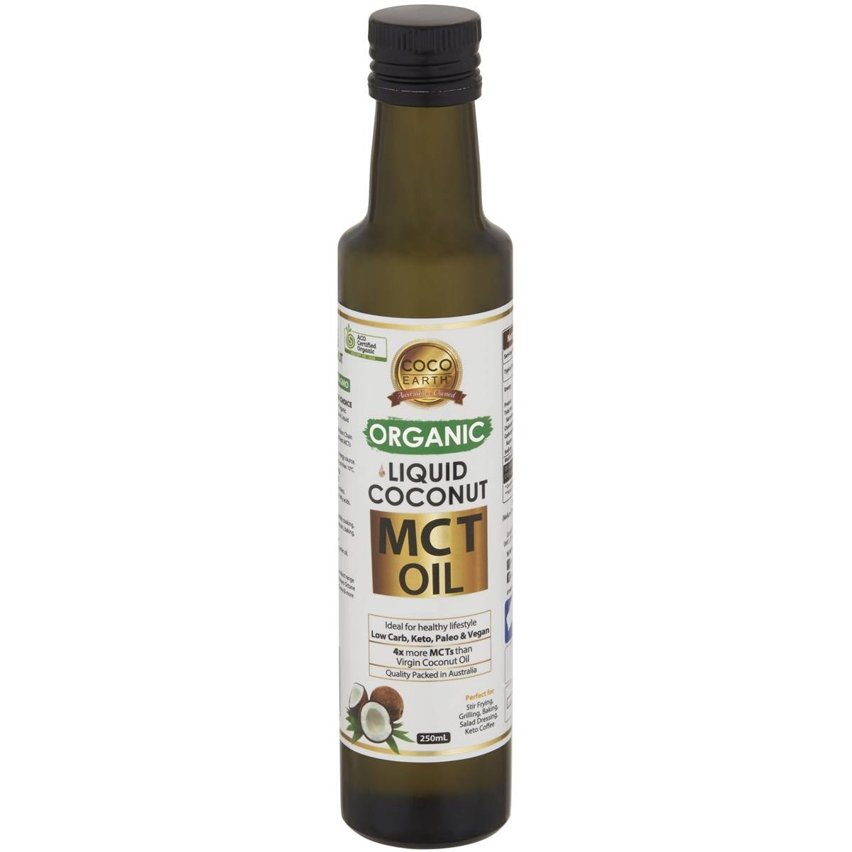 Coco Earth Organic Liquid Coconut Premium Oil Mct 100 Pure 250ml