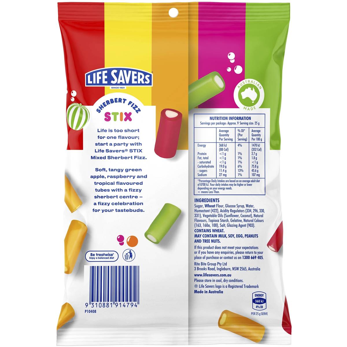 Life Savers Mixed Sherbert Fizz Stix G Woolworths