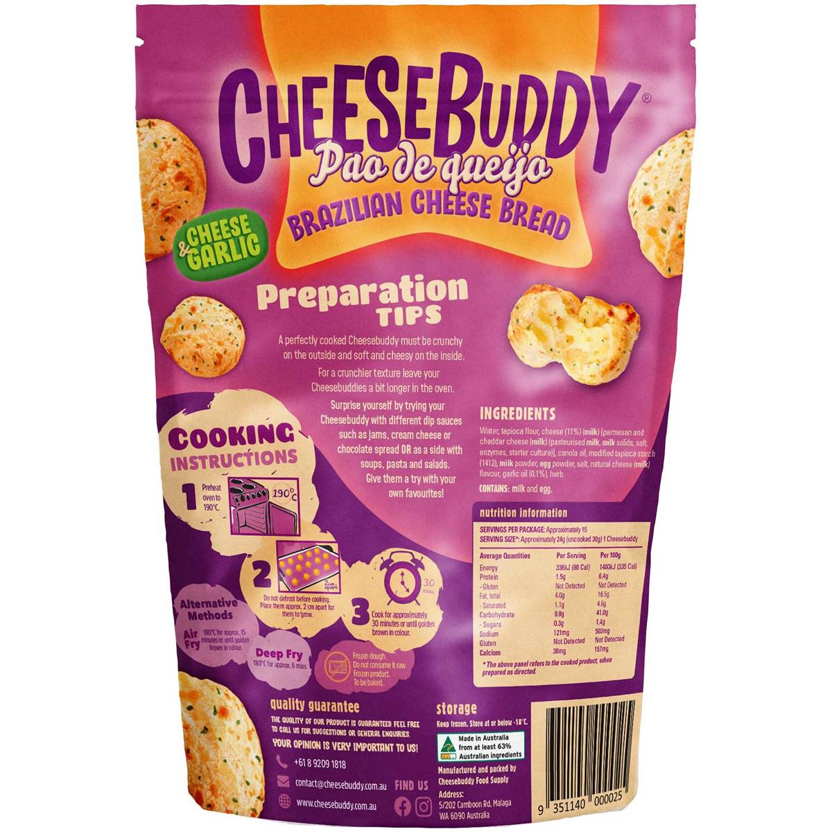 Cheesebuddy Brazilian Cheese Bread Cheese Garlic G Woolworths