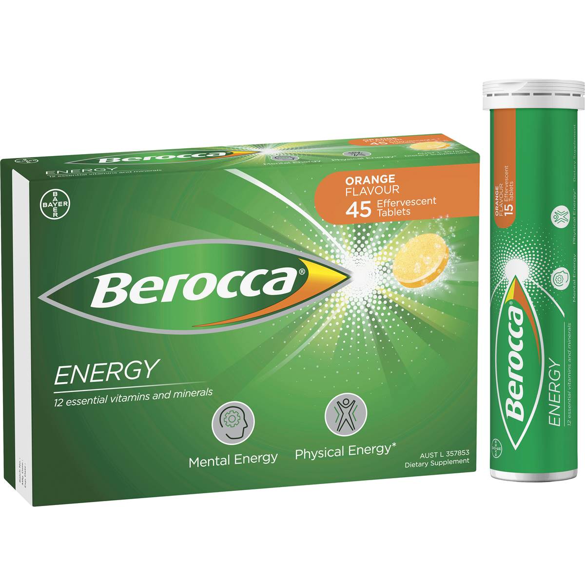 Berocca Vitamin B C Orange Flavour Energy 45 Pack Woolworths