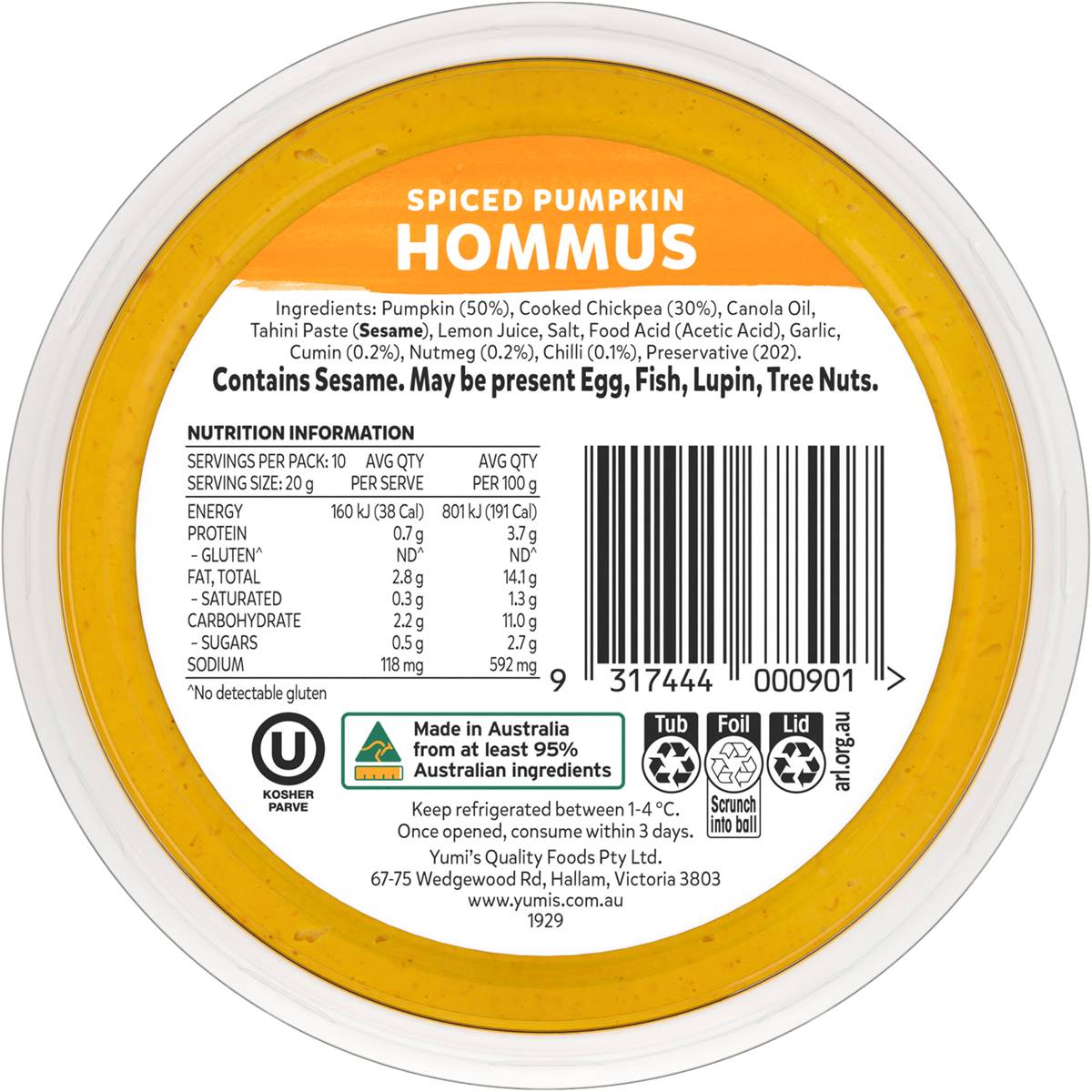 Yumi S Roasted Pumpkin Hommus G Woolworths