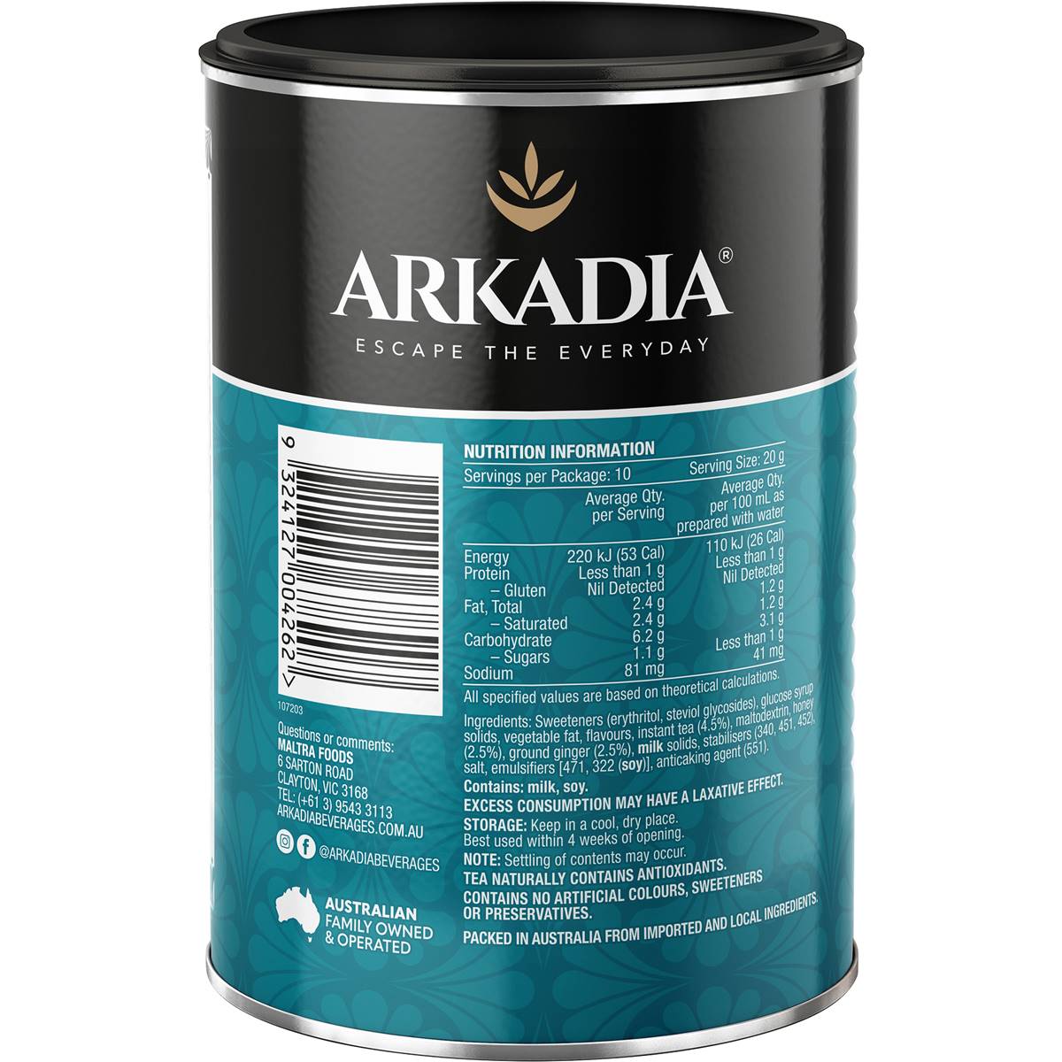 Arkadia Chai Tea Honey Ginger 99 Sugar Free 200g Woolworths