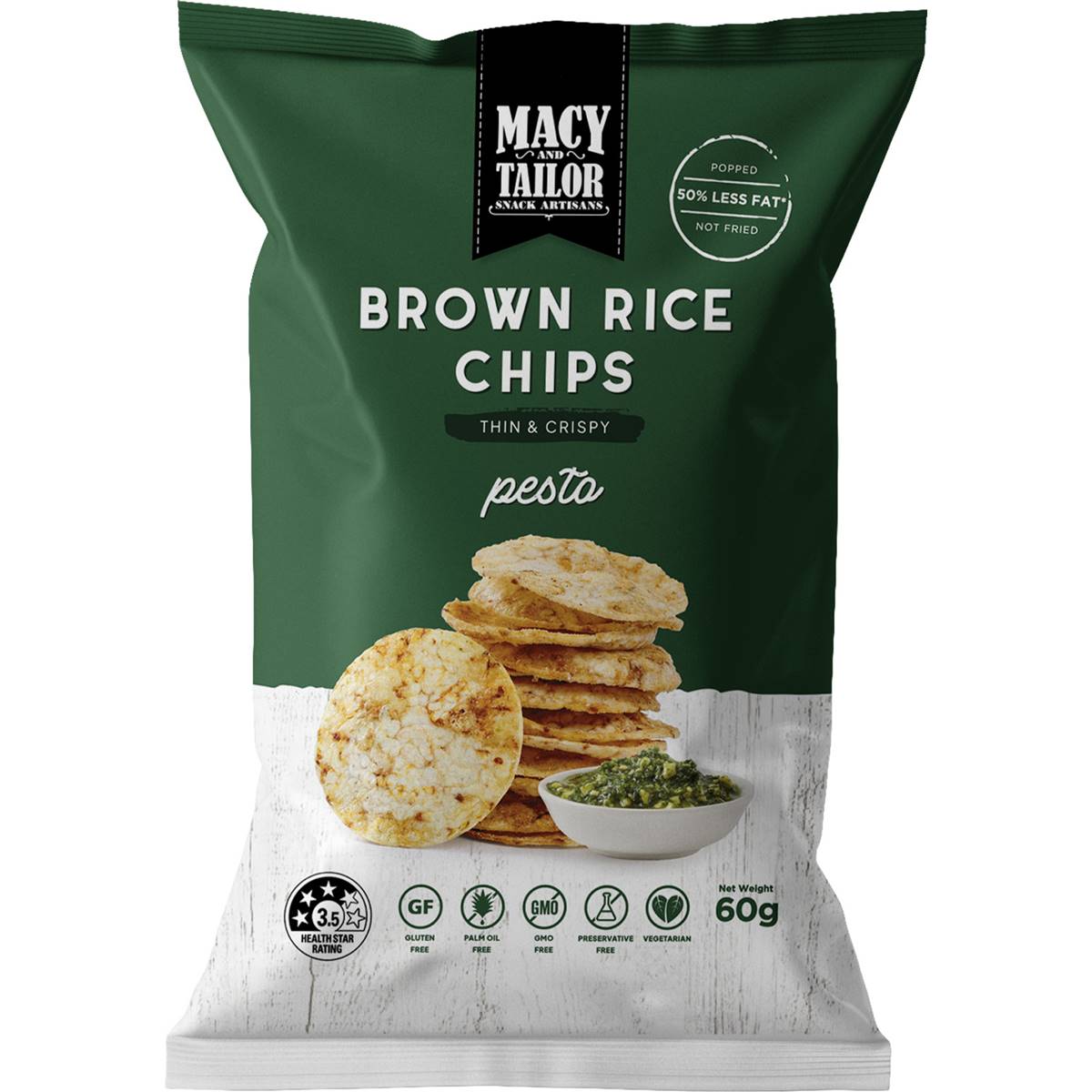 Macy And Tailor Brown Rice Chips Pesto G Woolworths