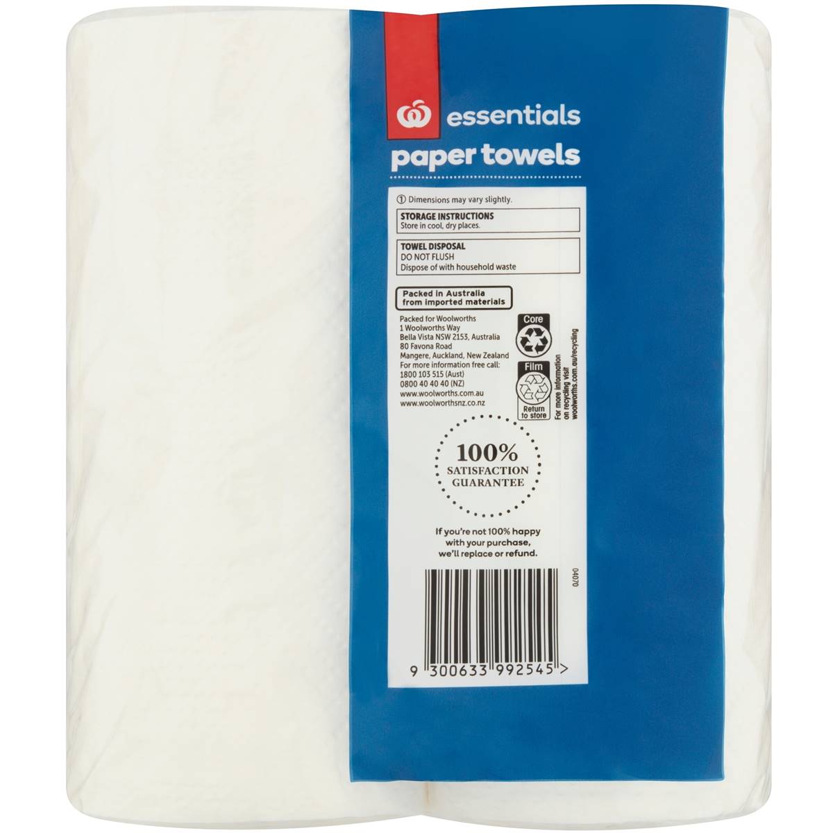 Essentials Paper Towel Embossed White 1 Ply 200 Sheets 2 Pack Woolworths