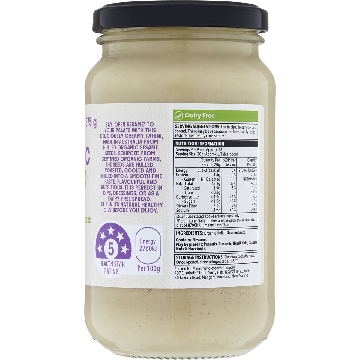 Macro Organic Hulled Tahini Spread G Woolworths