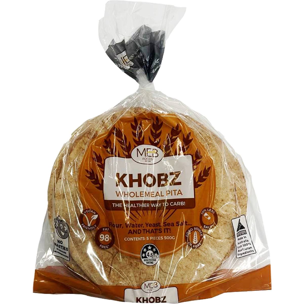 Meb Foods Khobz Wholemeal Pita Pack Woolworths