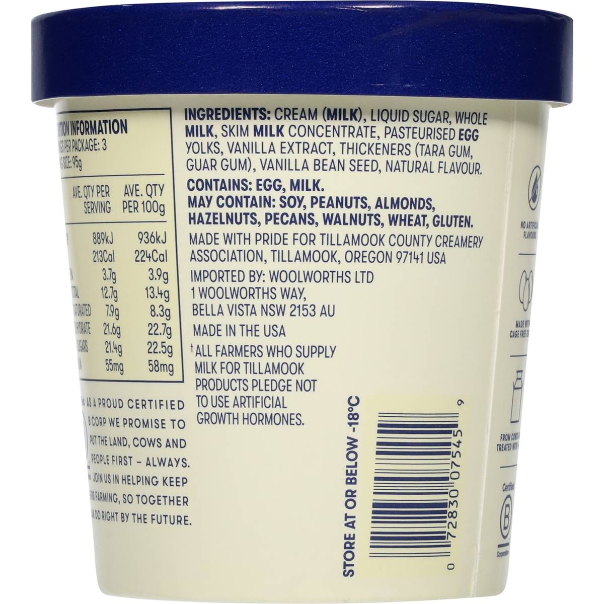 Tillamook Vanilla Bean Ice Cream Ml Woolworths