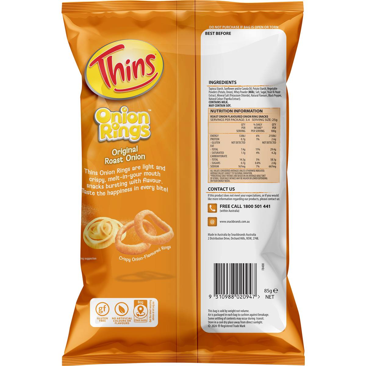 Thins Onion Rings Original Roast Onion G Woolworths