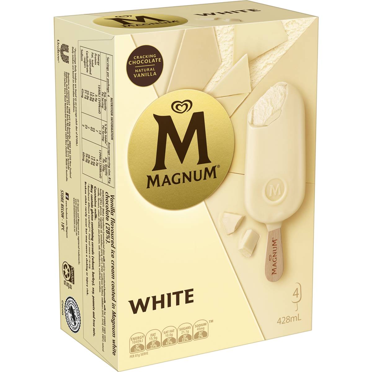 Magnum White Frozen Dessert Sticks 4 Pack Woolworths