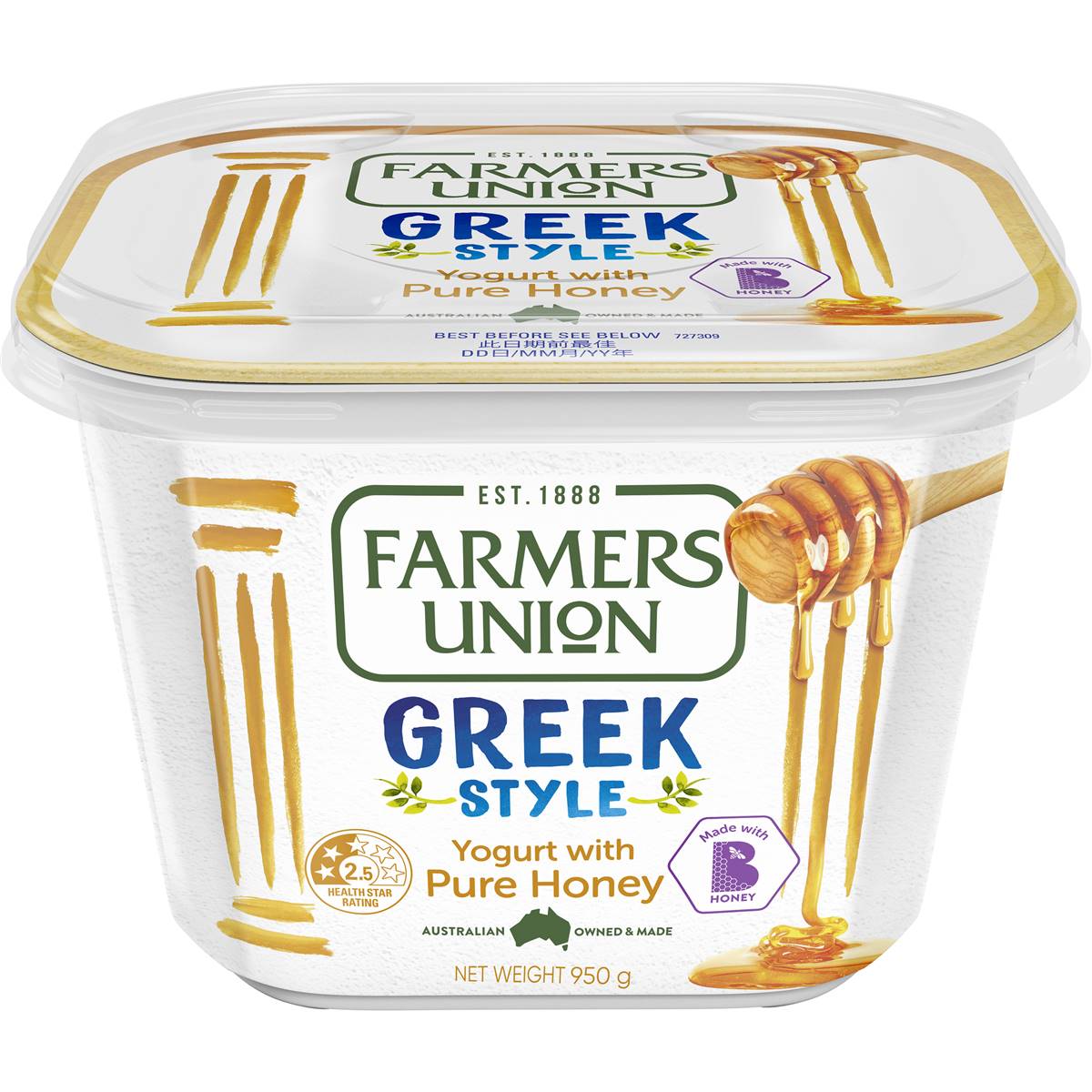 Farmers Union Greek Style Yogurt With Pure Honey 950g Woolworths