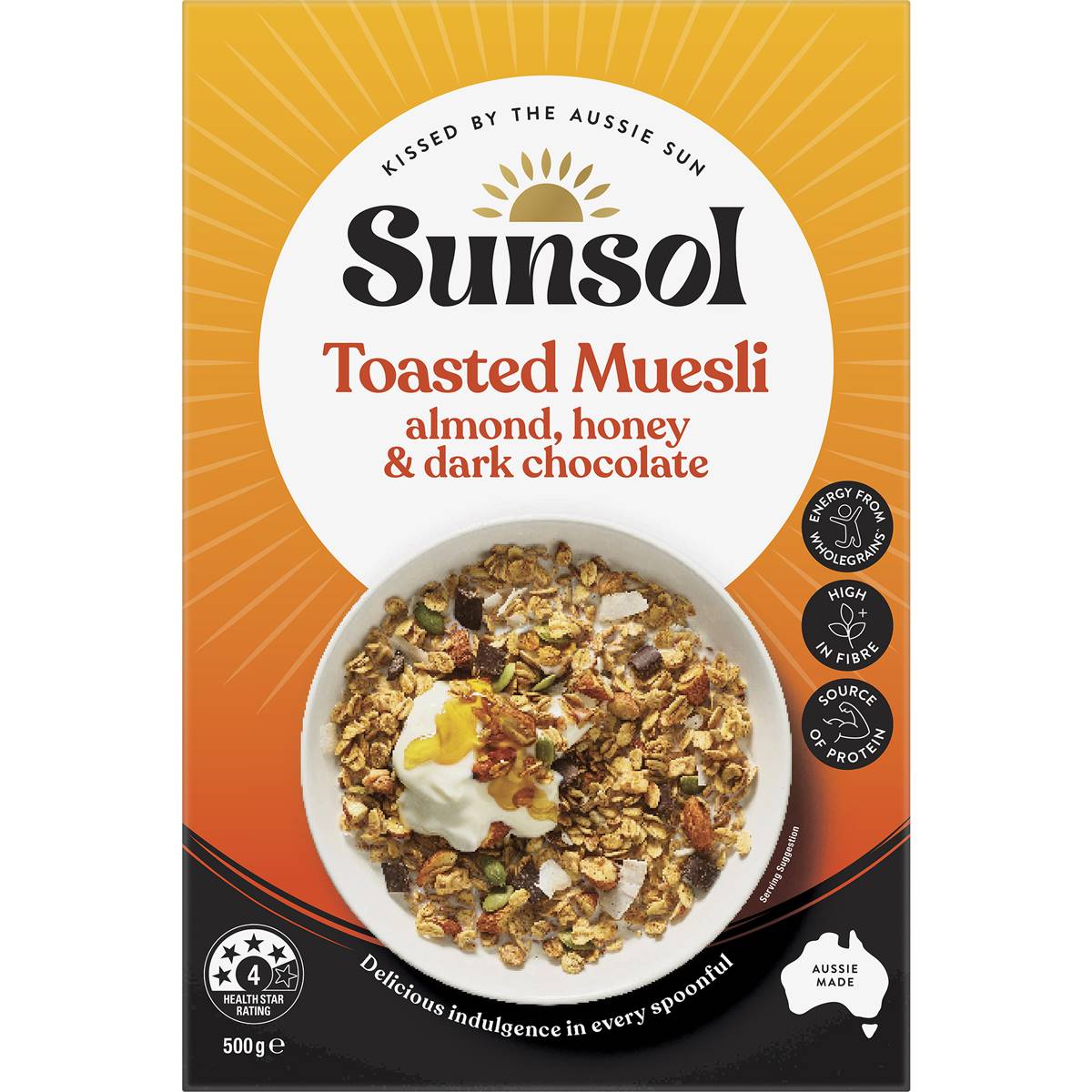 Sunsol Toasted Muesli Almond Honey Dark Chocolate 500g Woolworths