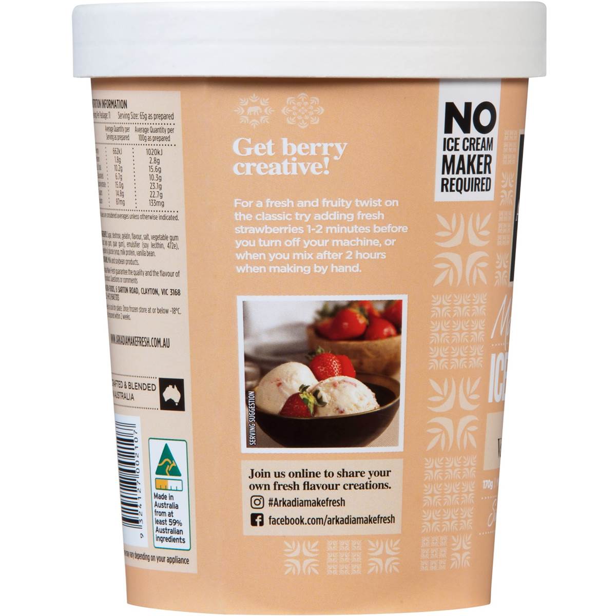 Arkadia Vanilla Bean Diy Ice Cream 170g Woolworths