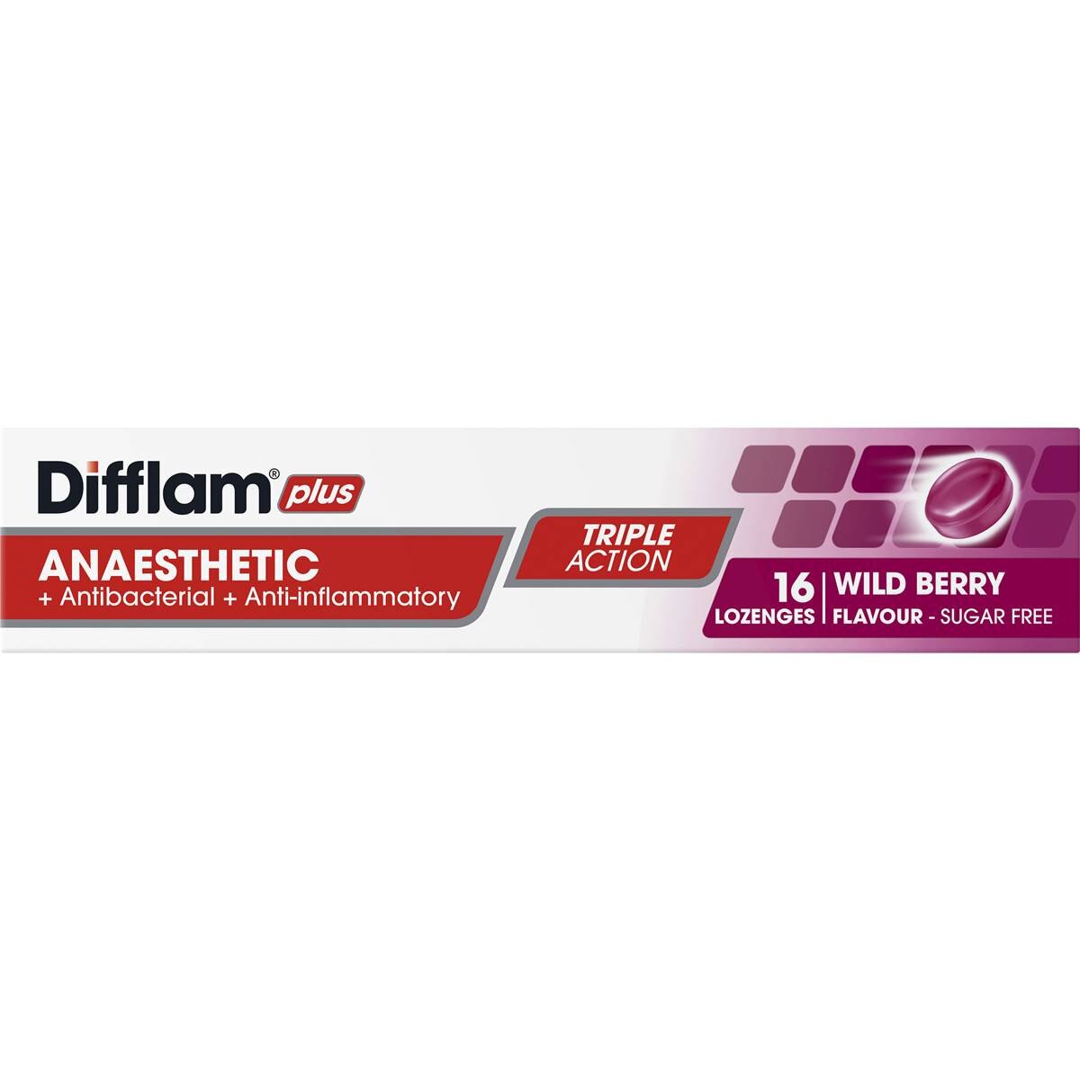 Difflam Plus Sore Throat Lozenges Anaesthetic Berry 16 Pack Woolworths