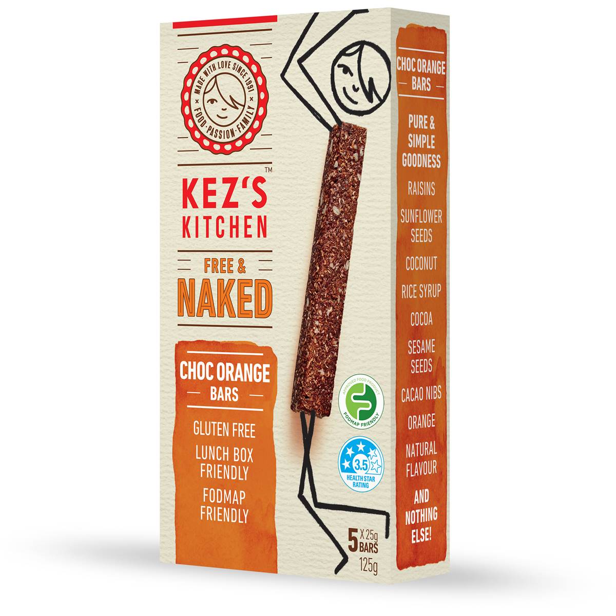 Kez S Free Naked Choc Orange Bar 125g Woolworths