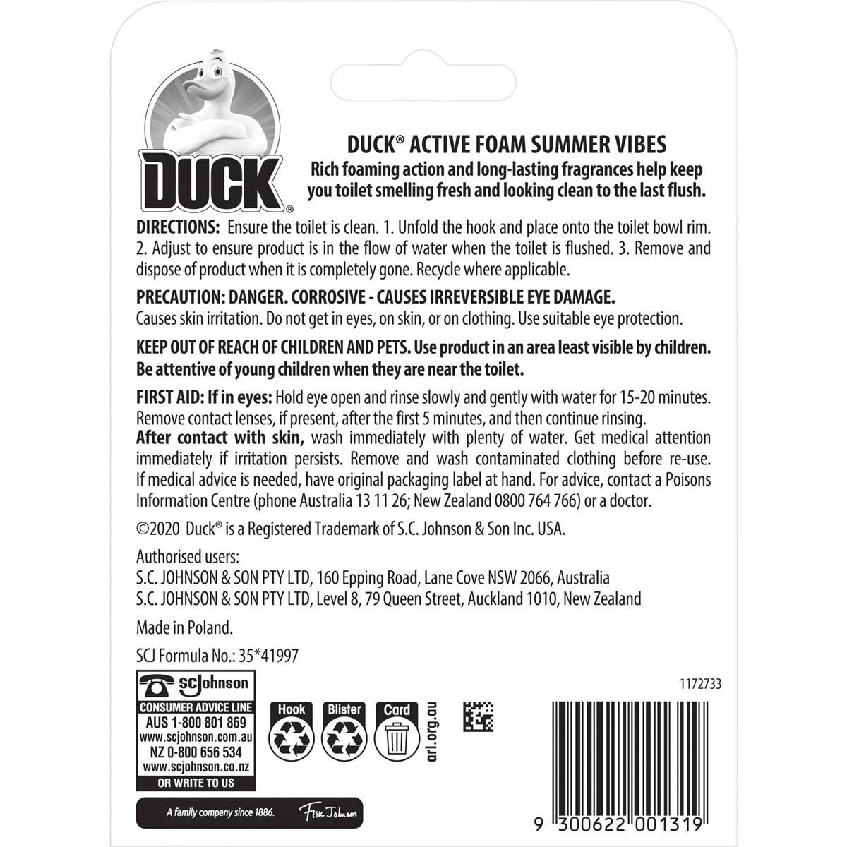 Duck Toilet Cleaner Active Foam Limited Edition Rim Block 38 6g