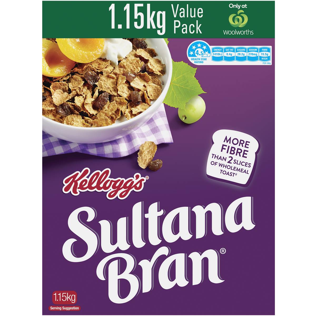 Kellogg S Sultana Bran High Fibre Breakfast Cereal Kg Woolworths