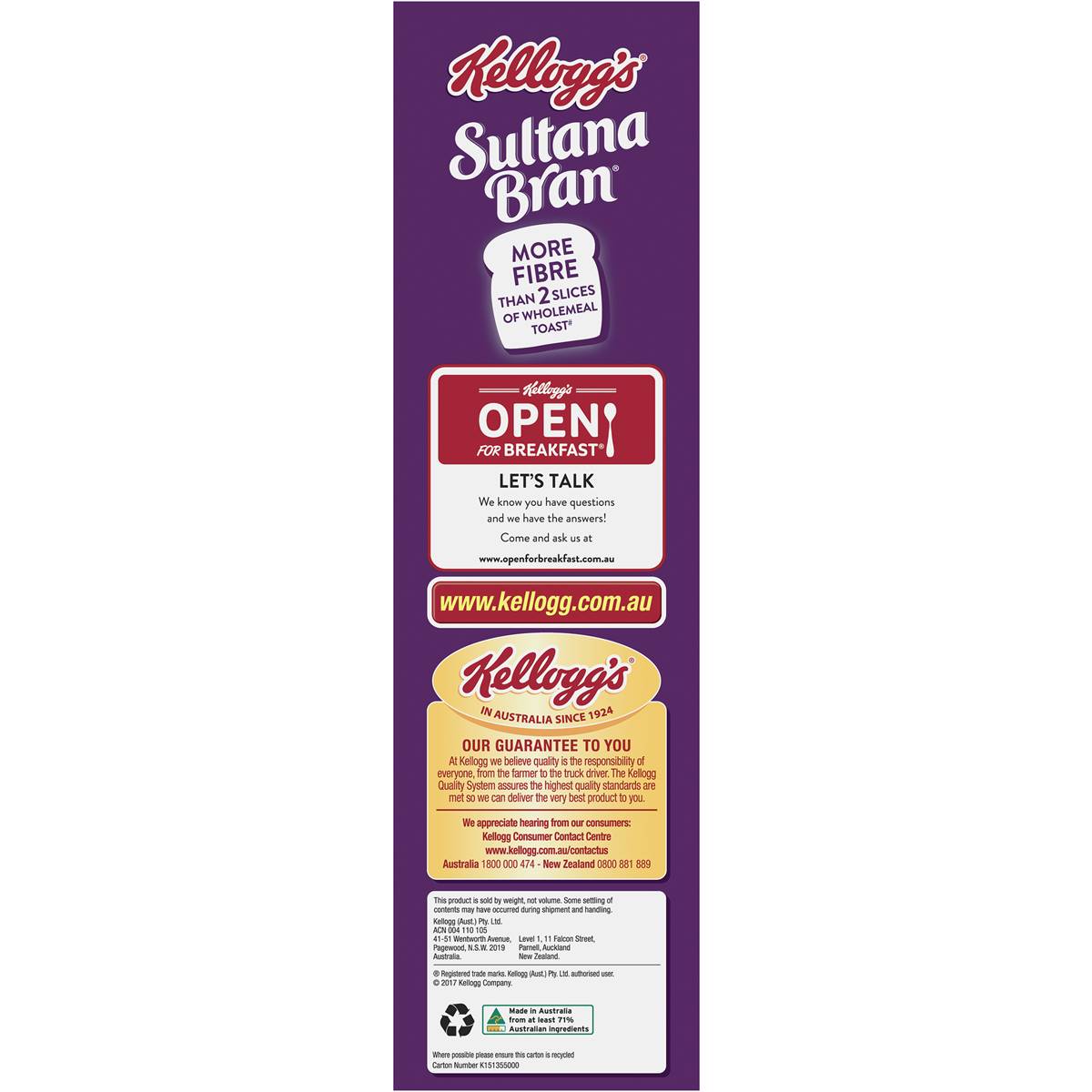 Kellogg S Sultana Bran High Fibre Breakfast Cereal Kg Woolworths