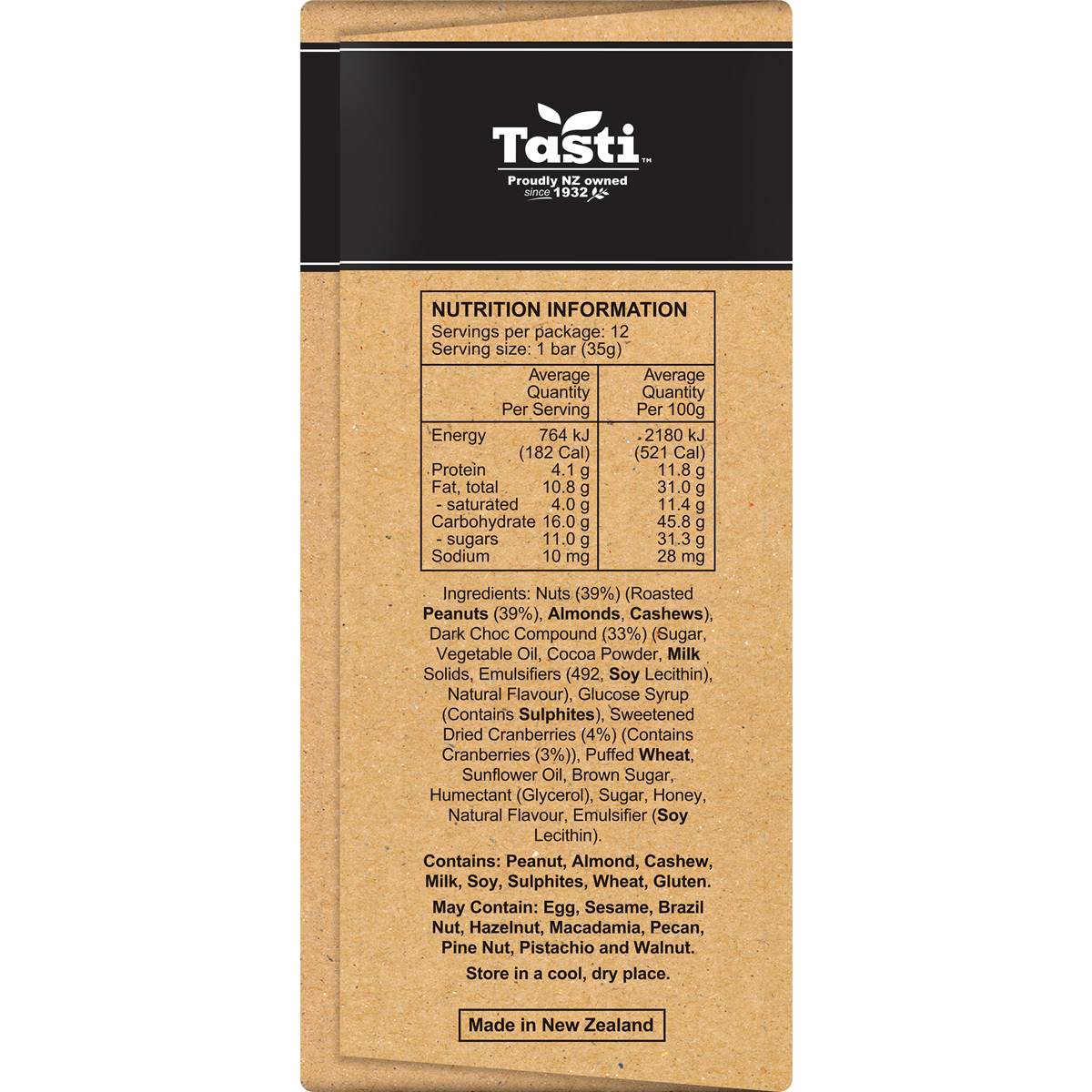 Tasti Nut Bar Dark Choc Cranberry 420g Woolworths