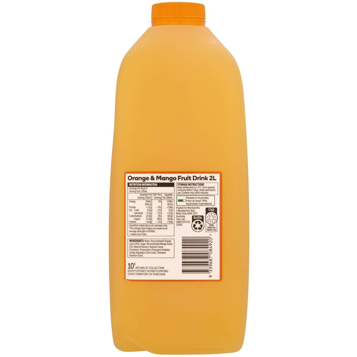 Woolworths Orange Mango Drink 2l Woolworths