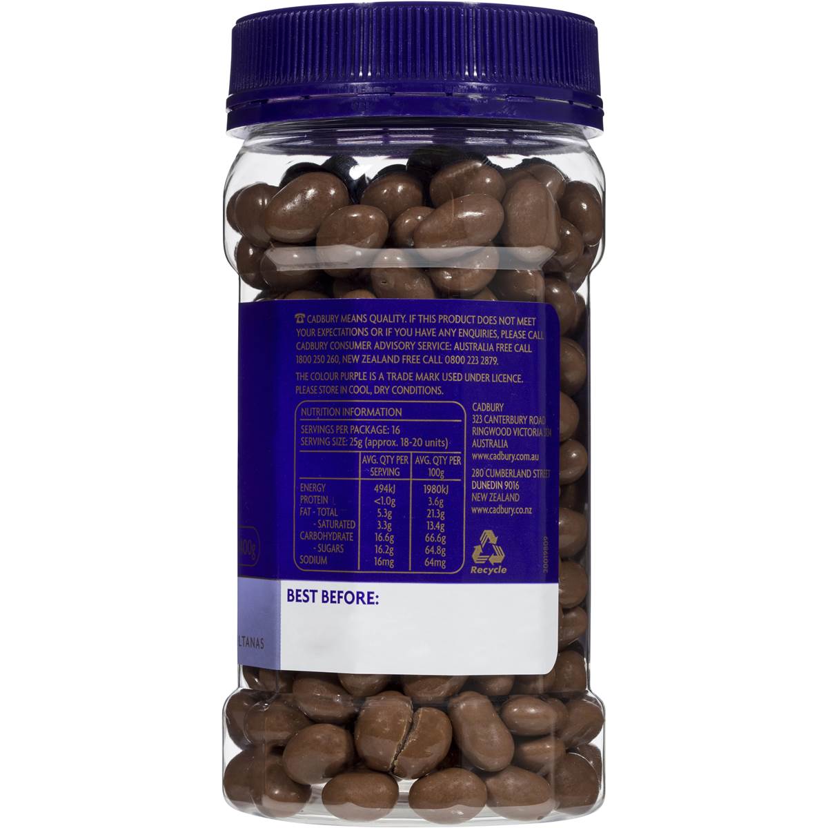 Cadbury Chocolate Coated Sultanas 400g Jar Woolworths