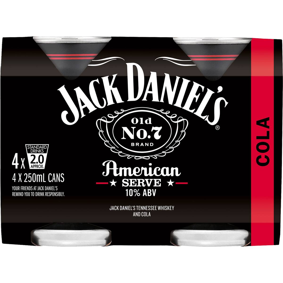 Jack Daniel S American Serve Cola Cans 4x250ml Woolworths