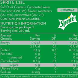 Sprite No Sugar Lemonade Soft Drink Bottle L Woolworths