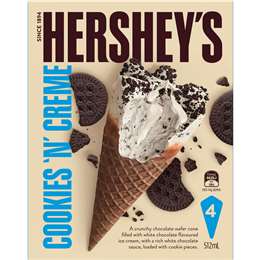 Hershey S Cookies Creme Ice Cream Cones 4 Pack Woolworths