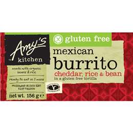 Amy S Kitchen Gluten Free Mexican Burrito Cheddar Rice 156g Woolworths