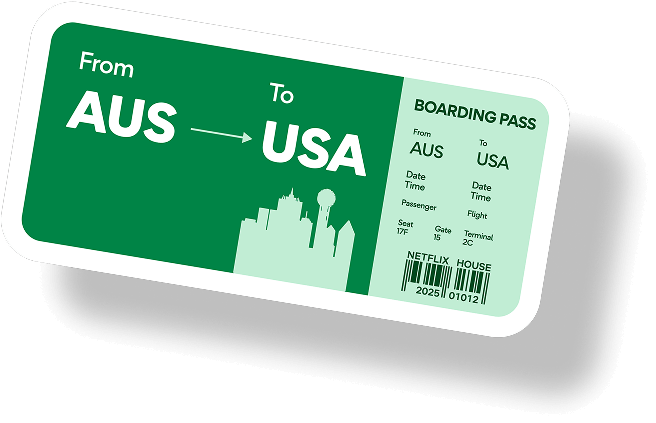 A Plane next to Boarding Pass from AUS to USA