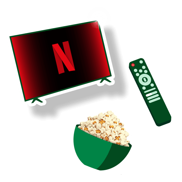 Netflix on TV, popcorn and a remote control.
