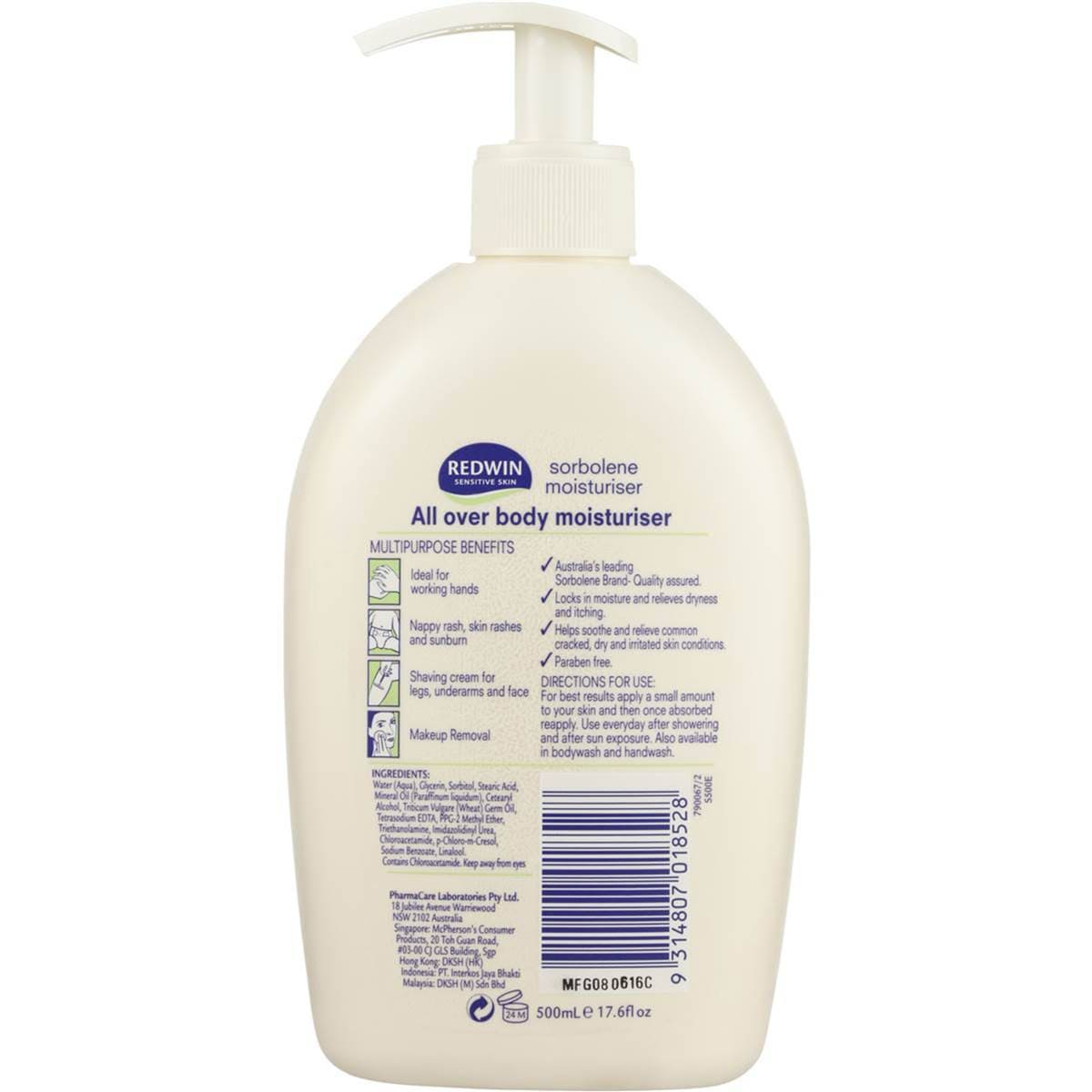Redwin Sorbolene Body Moisturiser With Vitamin E 500ml Woolworths