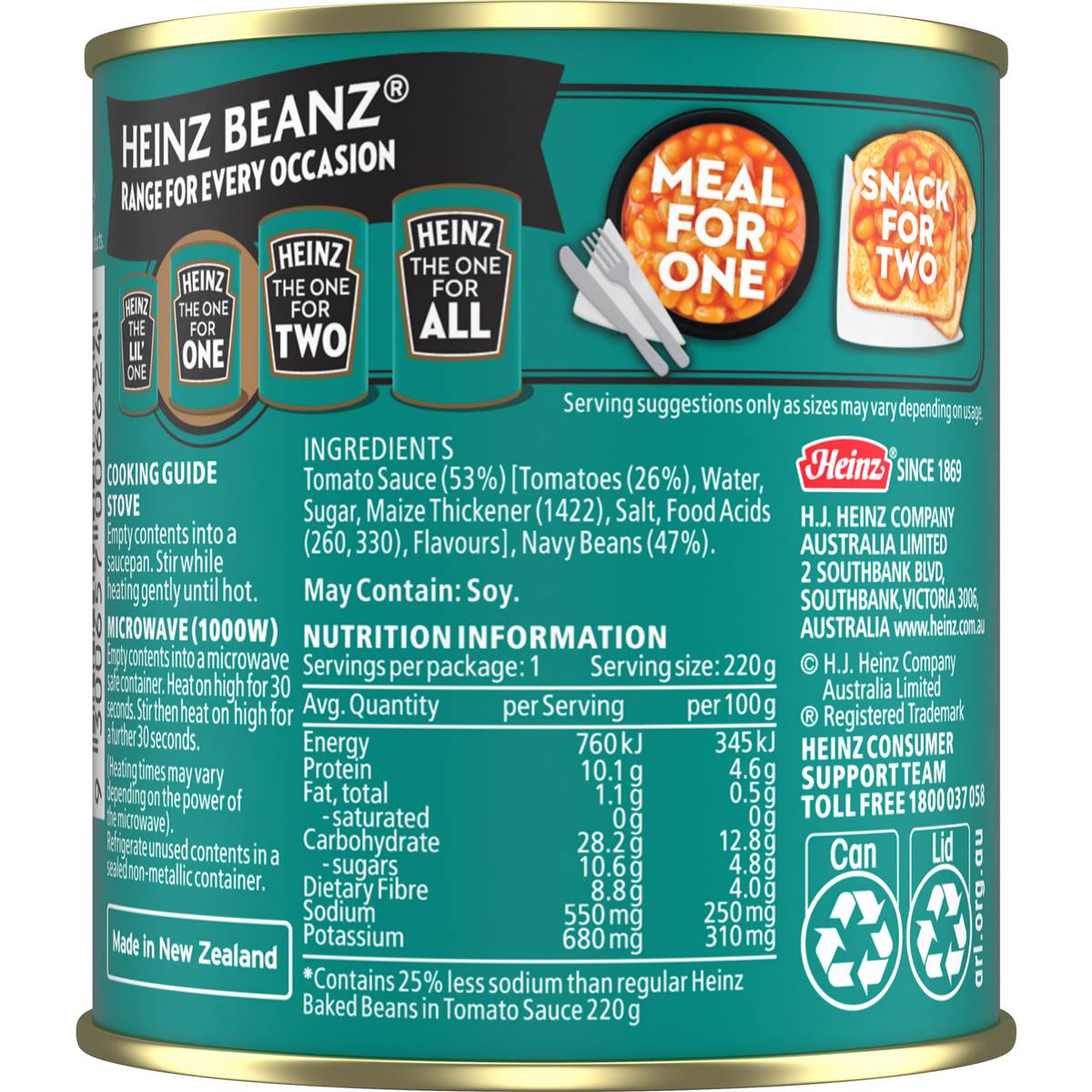 Heinz Baked Beans Tinned Beans Salt Reduced Breakfast 220g Woolworths