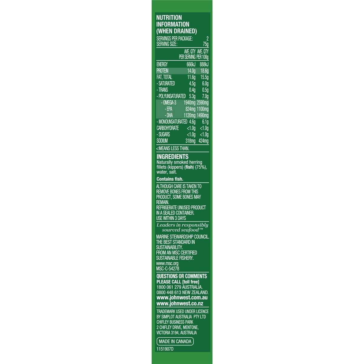 John West Smoked Kippers Fillets In Brine 200g Woolworths