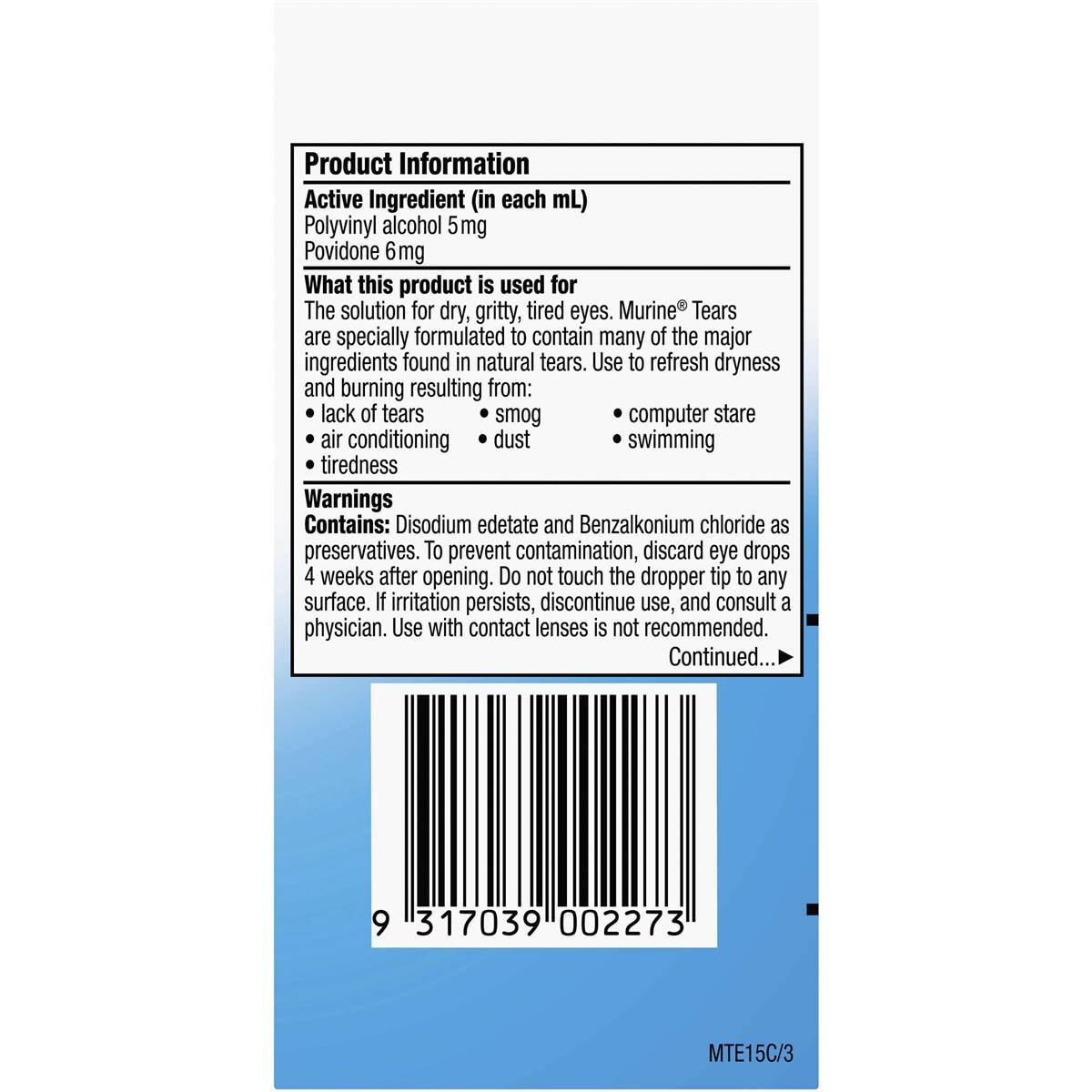 Murine Eye Drops Tears For Eyes 15ml Woolworths